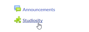 A screenshot from a Moodle module page showing two links: Annoucements and Studiosity. Studiosity is highlighted.